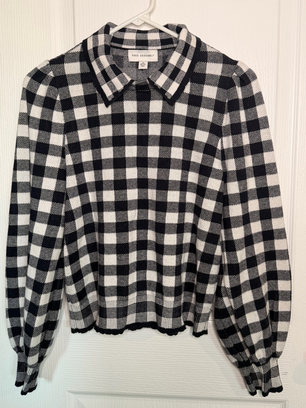 Free Assembly Navy & White Check Collared Sweater